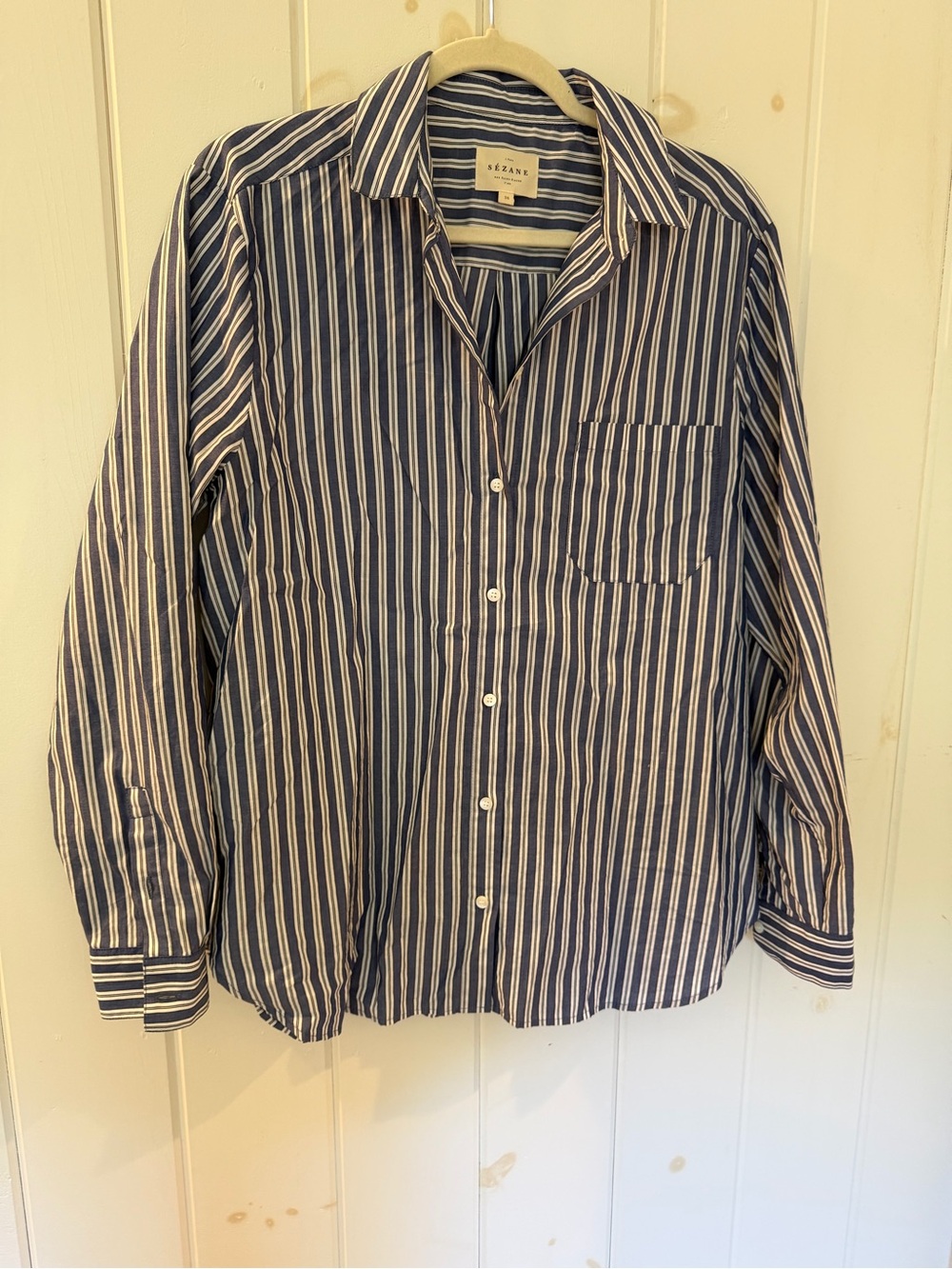 Striped Blue and White Women’s Button-Up Shirt